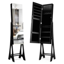 Armoire Storage Organizer Jewelry Cabinet Lockable Freestanding With Full Mirror