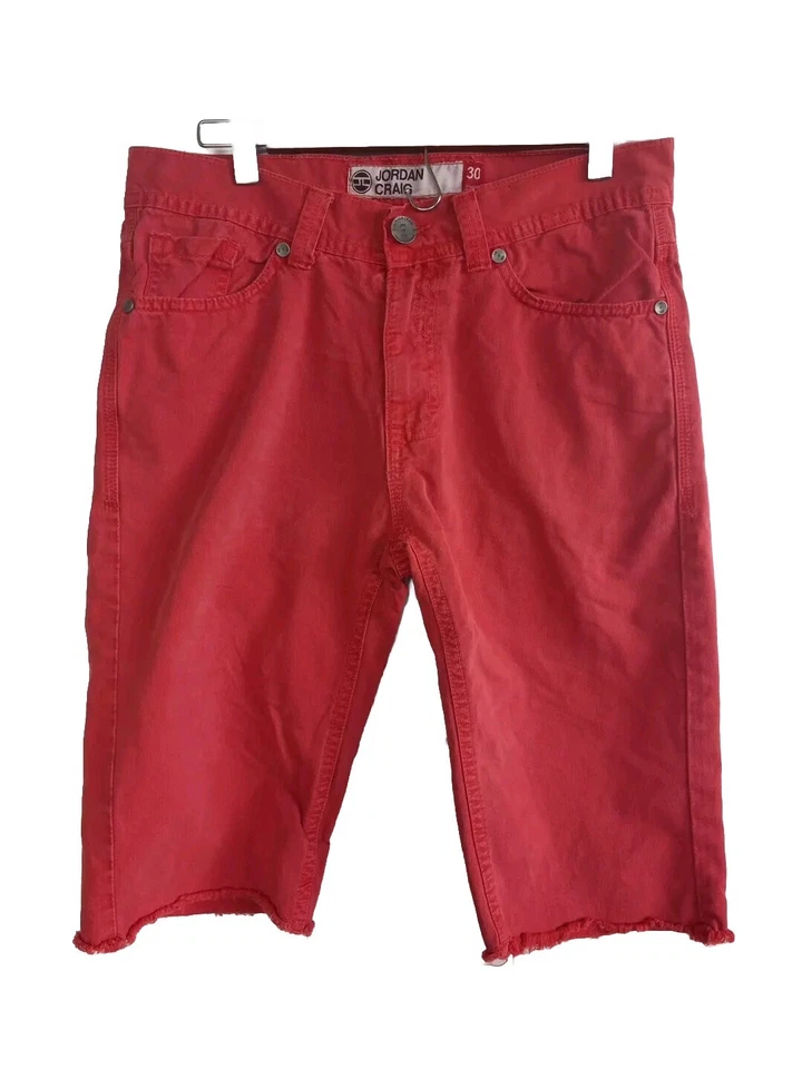Pantalones de mezclilla cortos Jordan Craig para hombre 30 elásticos entrepierna roja 12 pulgadas Foto 4 de 4