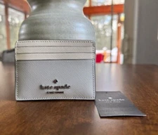 Kate Spade Madison Small Slim Card Holder Saffiano Leather Wallet Platinum Grey