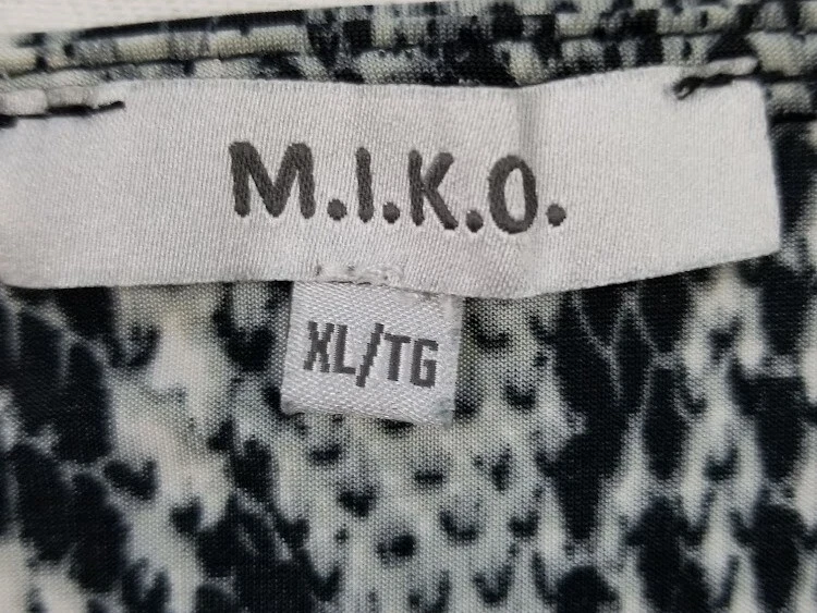 M.I.K.O. Blusa Para Mujer XL Negra Gris Piel de Serpiente Cuello Redondo Manga 3/4 Elástica Top Foto 4 de 4