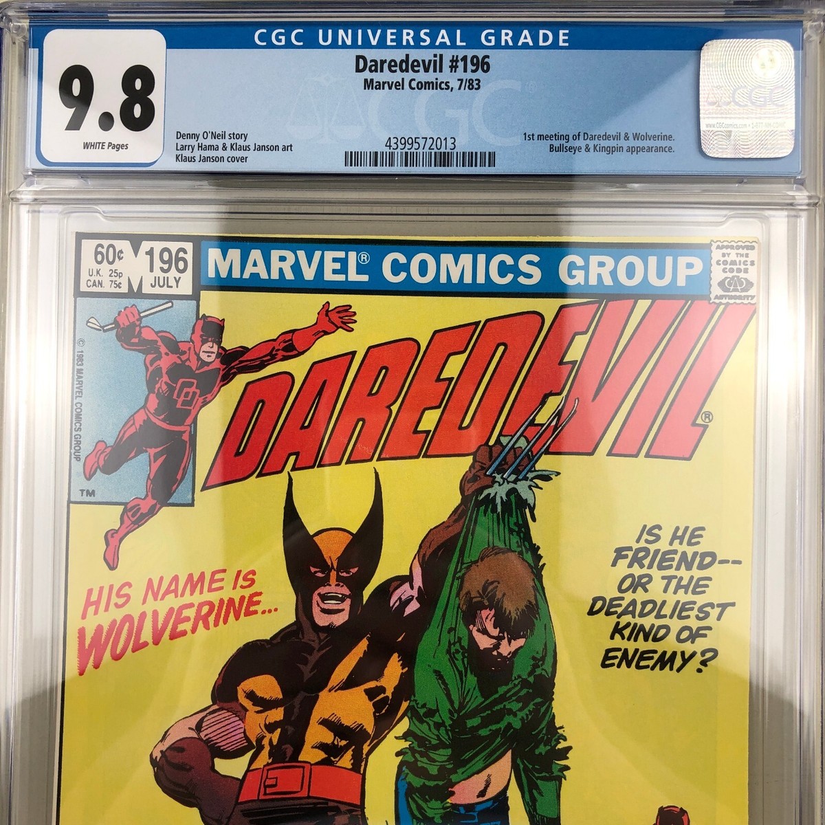Daredevil #196 (1983) CGC 9.8, 1st meet Wolverine, 1st Lord