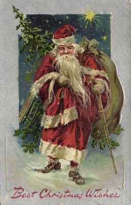 PC SANTA CLAUS, CHRISTMAS WISHES, Vintage EMBOSSED Postcard (b58396)