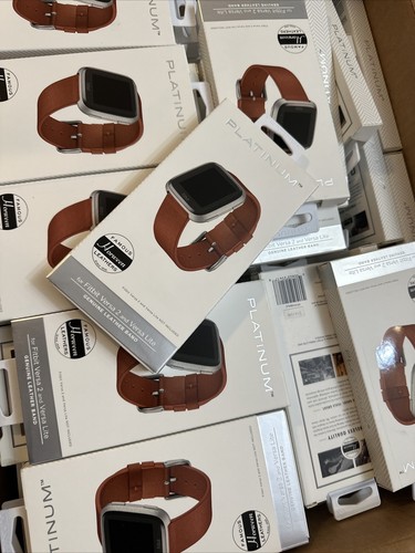 Platinum- Genuine Leather Watch Band for Fitbit Versa 2, Light and Fitbit Versa - Picture 8 of 8
