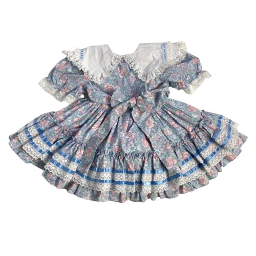 Vtg Gold Bell ruffle Full Circle Skirt pink Floral Pinafore Crinoline Tulle 4 - Picture 2 of 7