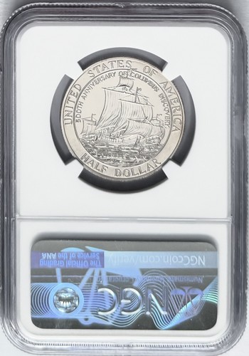 1992 D Columbus Quincentenary Commemorative Half Dollar 50C NGC MS70 Brown Label - Picture 2 of 2