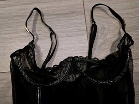 BNWOT Vintage Ann Summers Femme Fatale Black PVC & Sheer Lace Corset Size 38B