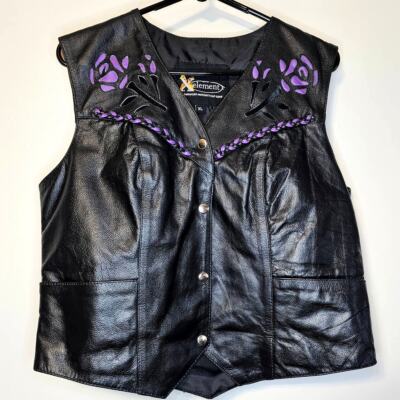 X-Element Advanced Leather Motorcycle Vest Riding Jacket Rose Accent Womens XL 