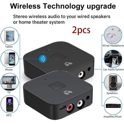 2Pcs NFC Bluetooth 5.0 Empfänger 3.5mm AUX Cinch Buchse Wireless Audio Adapter