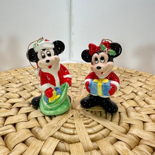 Disney Japan Mickey Minnie Mouse Santa Christmas Ornaments Vintage Ceramic 2 pc - Picture 2 of 6
