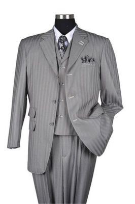 New Men's 3 piece Vested Gray Suit Elegant Classic Stripes with Stitching 5267V 