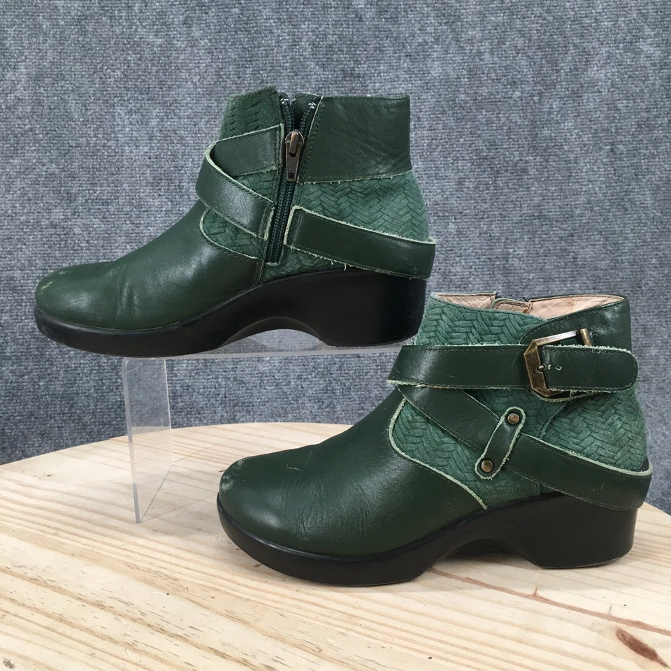Botas Alegria para mujer 37 Eva Evergreen motociclista cremalleras laterales tacones de cuña cuero verde Foto 2 de 4