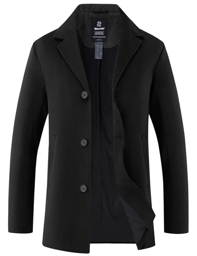 Wantdo Men Single Breasted Pea Coat Windproof Notched Collar Military Jacket - product listing photo
