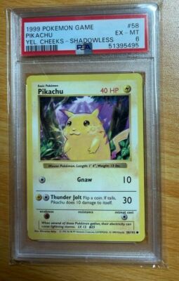 Pokemon Pikachu Yellow Cheeks Shadowless Base PSA 6 EX-NM 58/102