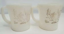 Vtg Fire King Milk Glass DAVY CROCKETT Coffee Mug Red White Lot of 2