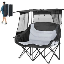 SUNYRISY 2 Person Beach Chair with Canopy Double Folding Lawn Chair & Cup Holder