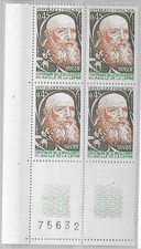 1973 BLOC De 4 coin numéroté basile de la lèpre Hansen  N° 1767 neuf **