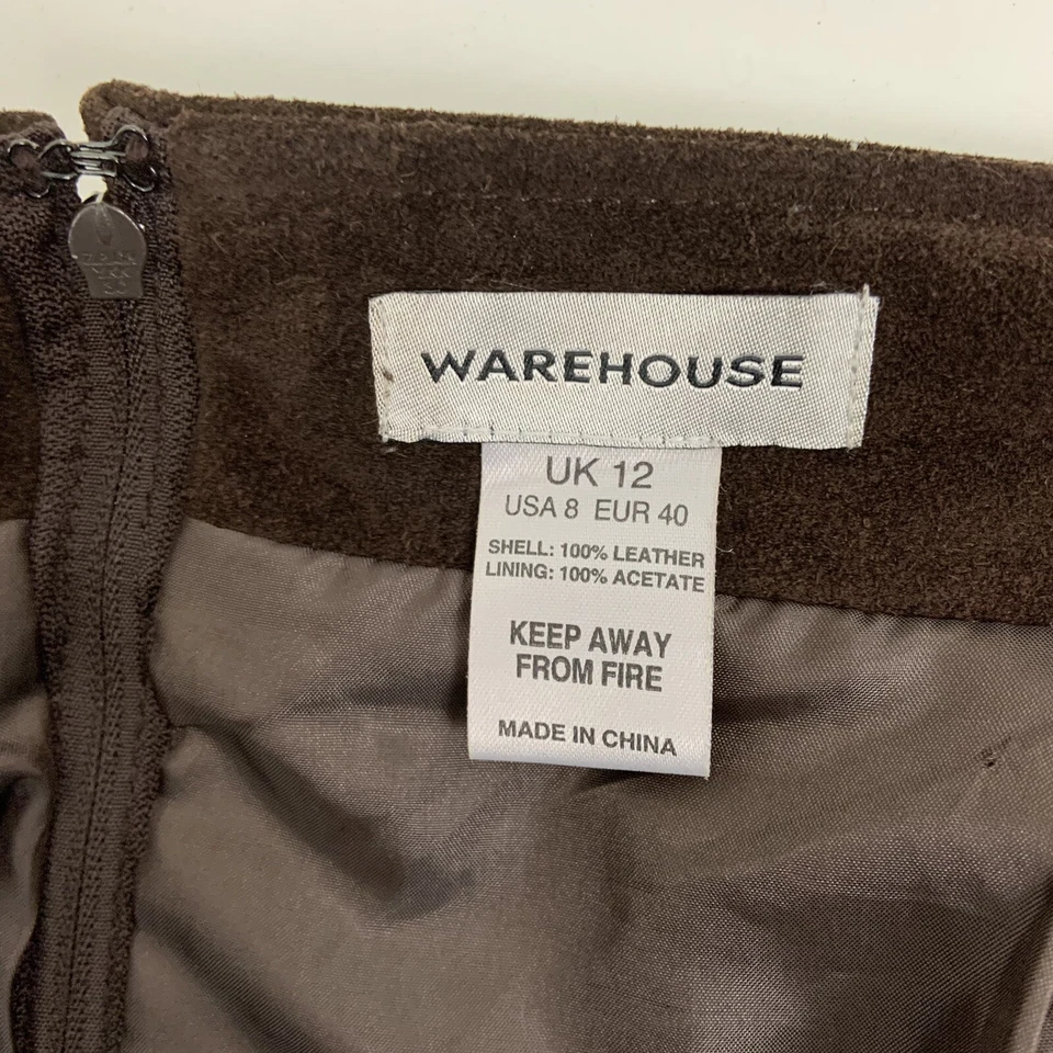 Falda Warehouse Gamuza Cuero Talla 8 Marrón Crochet Ribete Cremallera Espalda Boho Forrada Midi Foto 3 de 4