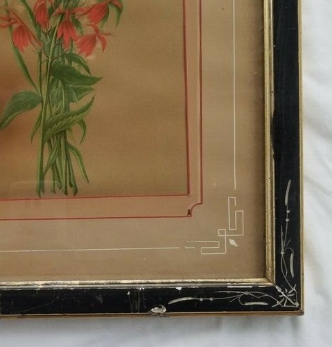 Antique 19th c. Chinese Botanical Watercolor Painting in Art Deco Frame, #1 - Picture 4 of 6
