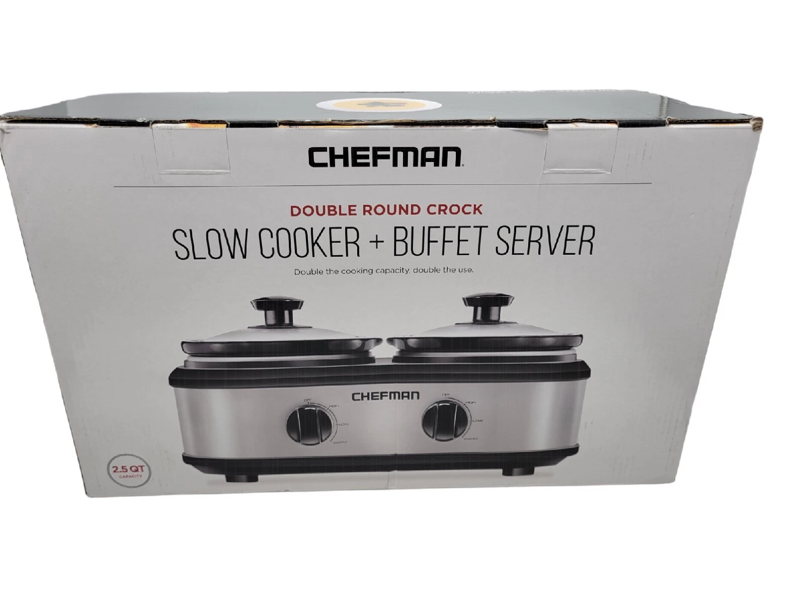 Chefman Double Slow Cooker & Buffet Server 2 x 1.25 Quart Removable Round Crocks