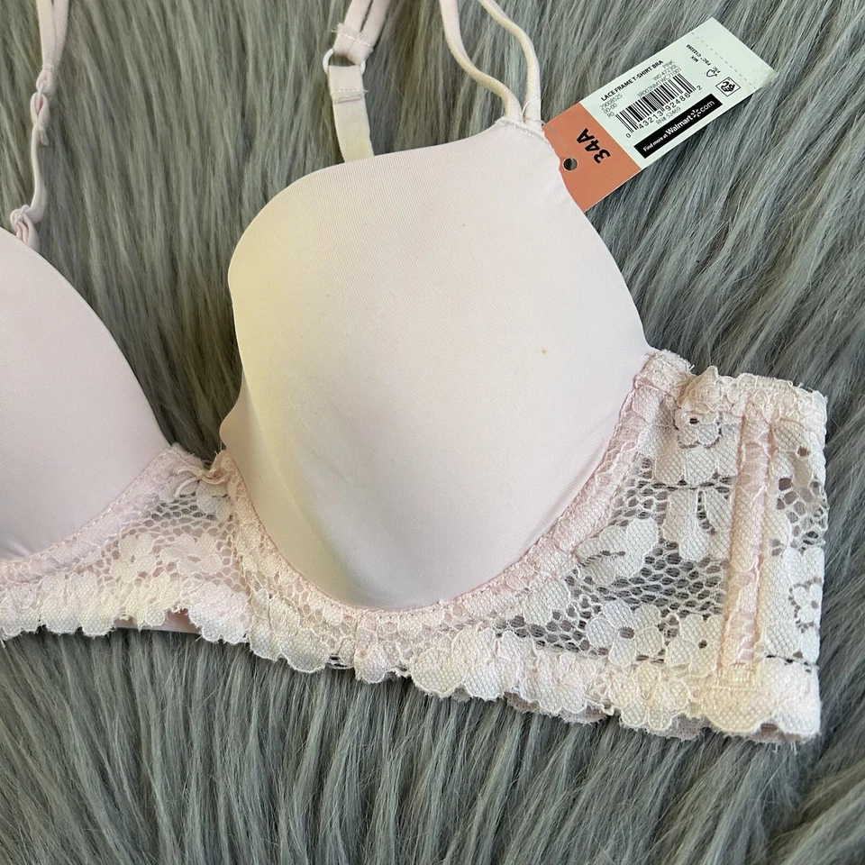 No Boundaries Bra Womens Juniors Size 34A Pink Floral Lace T-Shirt Underwire - Image 3 of 4