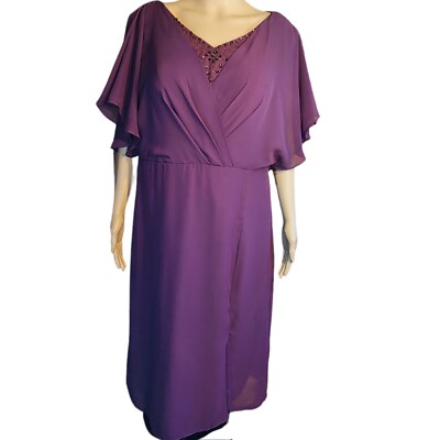 short purple mother of the bride dresses Regency Purple Mother Of The Bride Dresses Jewel A-Line Short Sleeves Beading Knee Length Chiffon Mother Of The Bride Dress