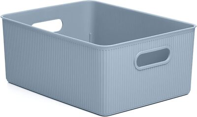 Superio Ribbed Collection - Decorative Plastic Open Home Storage 1 Pack, Blue 