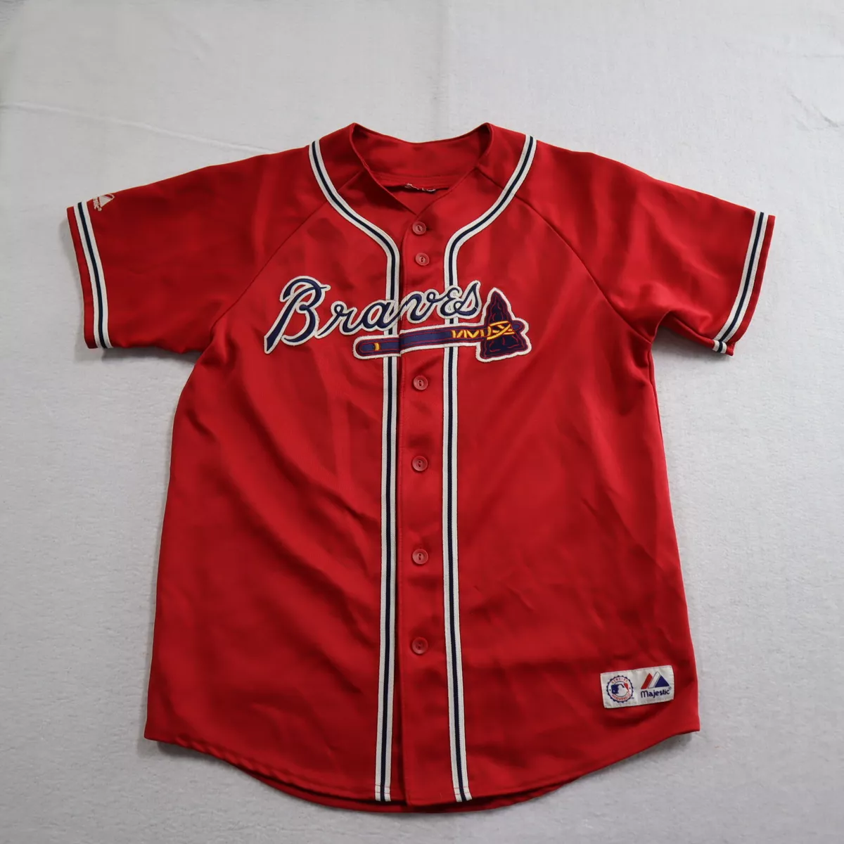 Majestic Adult Size Atlanta Braves Red Button Up Jersey w/ 2 Autographs  Read