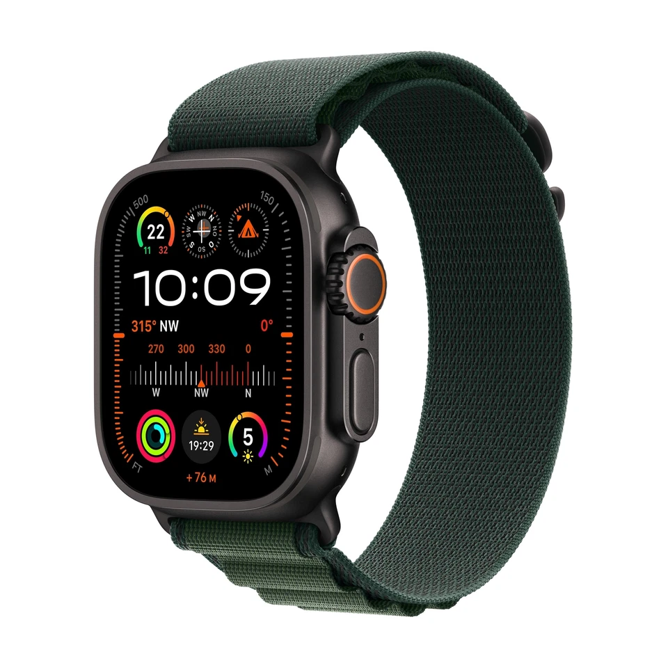 Apple Watch Ultra 2 LTE 49mm schwarzes Titan Gehäuse mit dunkelgrünem Alpin A...
