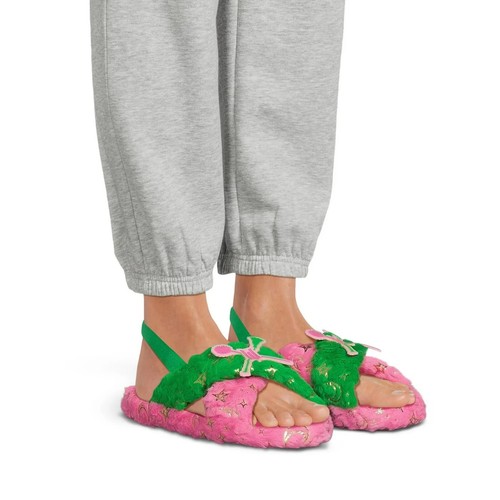 Wicked MOVIE FUZZY SLIPPERS PINK GREEN ELPHABA GLENDA Defy Gravity Womans - Picture 2 of 7