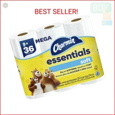Charmin Essentials Soft Toilet Paper, 9 Mega Rolls = 36 Regular Rolls