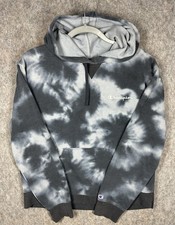 Champion Tie Dye Hoodie Pullover Sweatshirt Gray Black Logo Women s Large