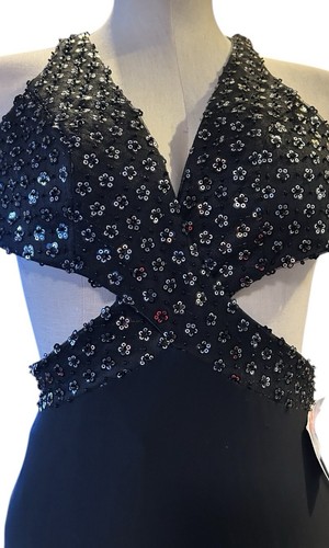 Mac Duggal Black Floral Sequin Criss Cross Slit Dress Gown Prom Size 4 #68166 - Picture 7 of 8