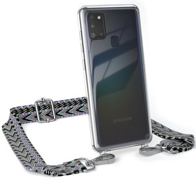 Handykette für Samsung Galaxy A21s Boho Schnur Hülle mit Band breit Lila / Grün