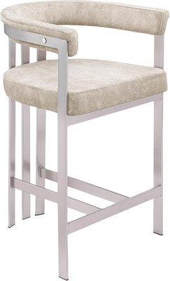 Set of 2 Modern Beige Velvet Counter Stools with Stylish Chrome Frame
