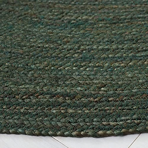Boho Jute Rug Round – Handmade Braided Natural Fiber Floor Mat - Dark Green - Image 4 of 4