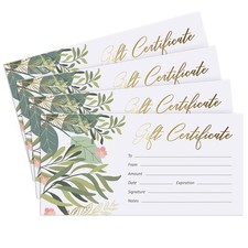 Blank Gift Certificates for Business with Gold Foil- 25 Gift Certificate Card