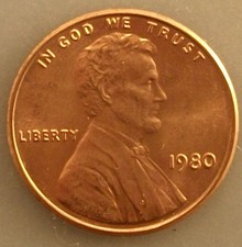 1980 P Lincoln Memorial Penny (BU) Brilliant Uncirculated RED