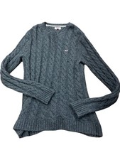 Tommy Jeans Cable Knit Jumper Grey Wool Blend Long Sleeve - Size L