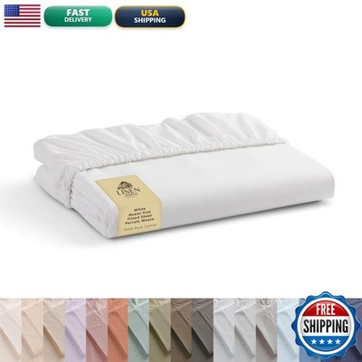 Linen Home Queen Size Fitted Sheet 100% Cotton Percale White