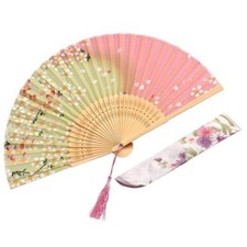 Japanese Silk Sensu Portable Folding Fan Sakura Cherry Blossoms Pink from Japan