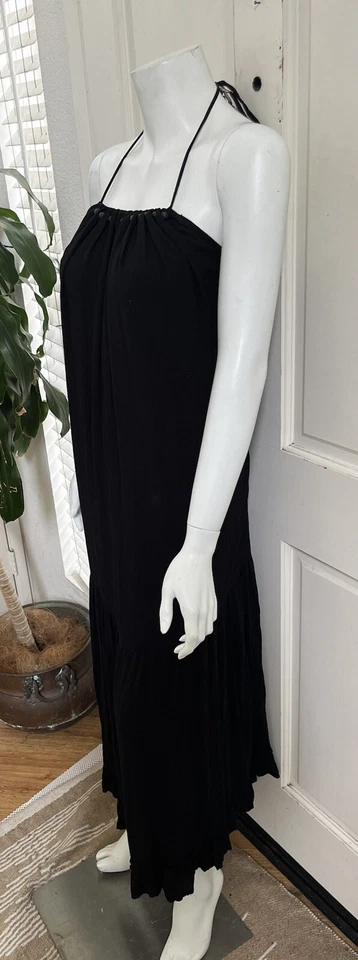 Maxi Vestido YOUNG FABULOUS & BREAK Negro Rayón Halter Cuentas Niveles Talla M Foto 4 de 4
