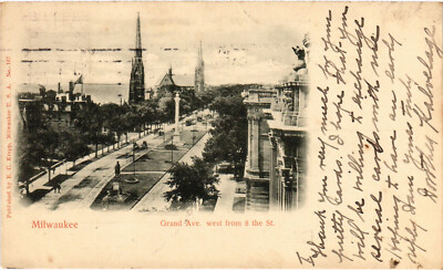 PC US, WI, MILWAUKEE, GRAND AVE WEST FROM S ST, Vintage Postcard (b54601)