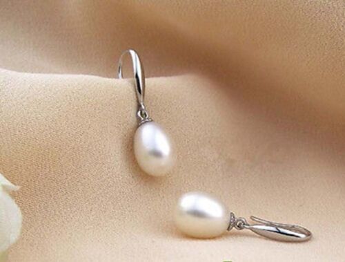 Fashion Jewelry Natural 8-9mm Freshwater Pearl Silver Dangle Earrings - Picture 2 of 13