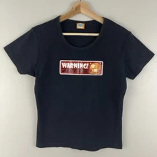 COSMIC DEBRIS Oopsy Daisy Vintage Y2K 2000’s Black Warning! Out Of Control Tee