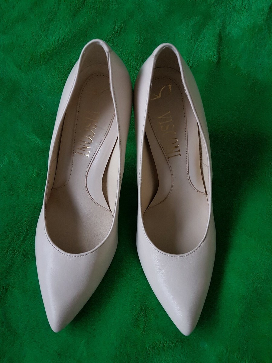 Vanilla cream genuine leather court wedding shoes heels size NEW