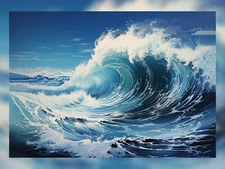 Captivating Power: Oil Painting Print of a Majestic Barrel Wave  5"x7"