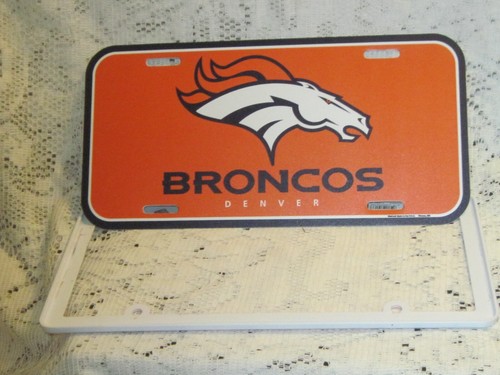 DENVER BRONCOS PLASTIC LICENSE PLATE AND PLASTIC FRAME DEAL 6" X 12" NEW NFL - Picture 2 of 2