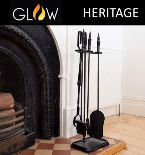 Glow Heritage 5 Pieces Fireplace Tool Set Shovel Brush Poker Log Tong Brand New - Picture 1 of 2
