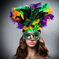 Venetian Mardi Gras Top Peacock Large Feather Masquerade Ball New Year Party