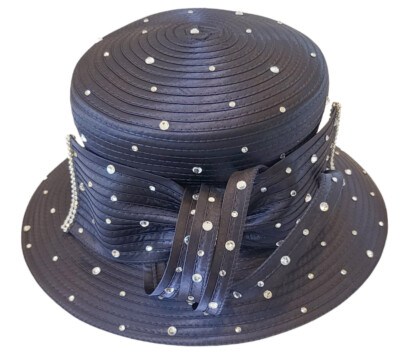 Rhinestone Rim Bow Church Dressy Hat Rhinestone Embellished Bow Church Hat — SetarTrading Hats main image 3